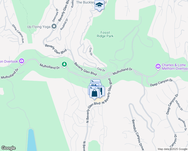 map of restaurants, bars, coffee shops, grocery stores, and more near 14315 Mulholland Drive in Los Angeles