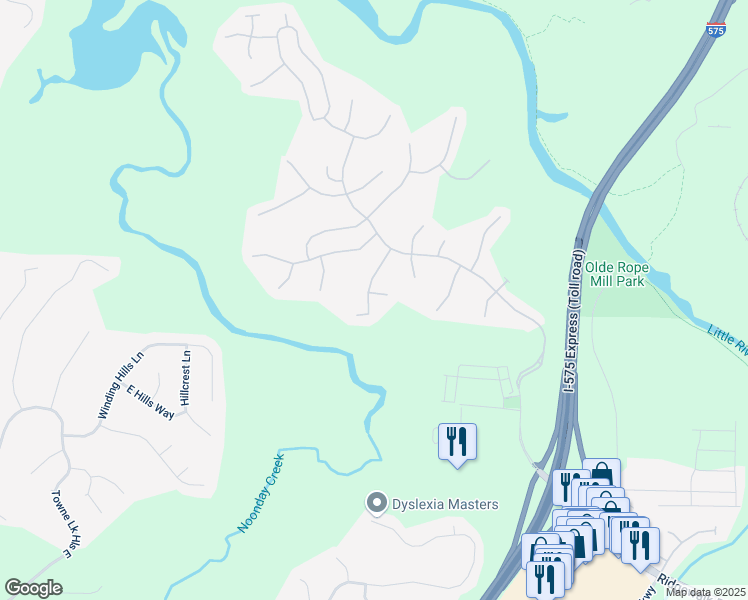 map of restaurants, bars, coffee shops, grocery stores, and more near 715 Waveland Drive in Woodstock