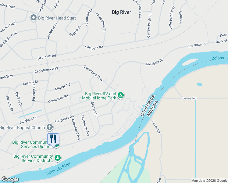 map of restaurants, bars, coffee shops, grocery stores, and more near 150752 Capistrano Way in Big River
