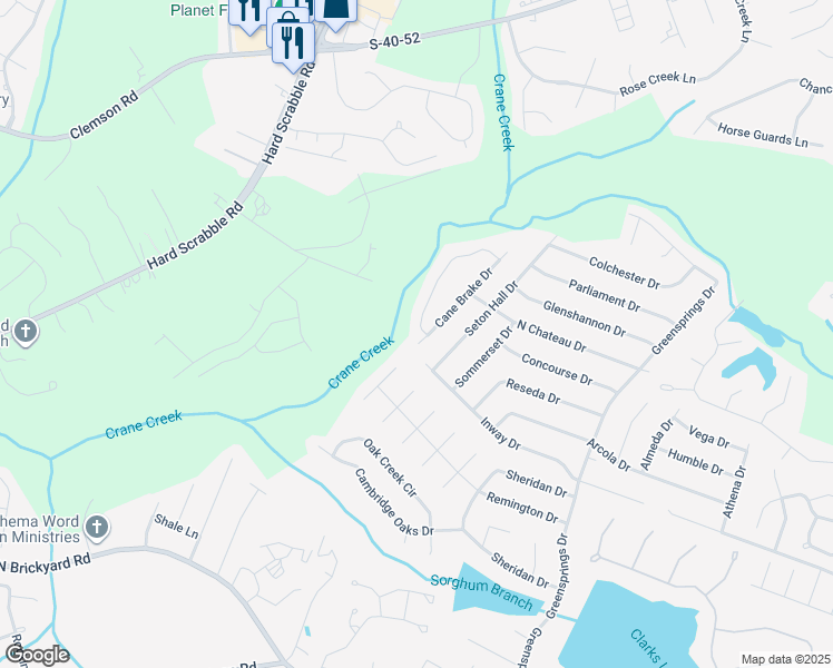 map of restaurants, bars, coffee shops, grocery stores, and more near 388 Cane Brake Drive in Columbia