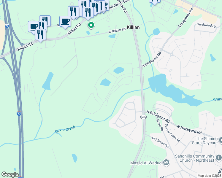 map of restaurants, bars, coffee shops, grocery stores, and more near Crane Ridge Road in Columbia
