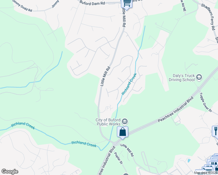map of restaurants, bars, coffee shops, grocery stores, and more near 1822 Millwood Park Northeast in Buford