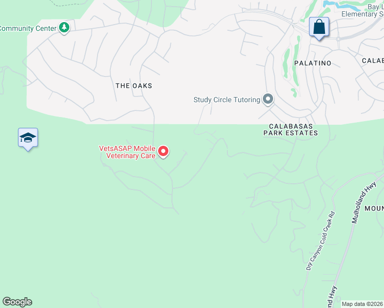 map of restaurants, bars, coffee shops, grocery stores, and more near 25232 Prado Del Misterio in Calabasas