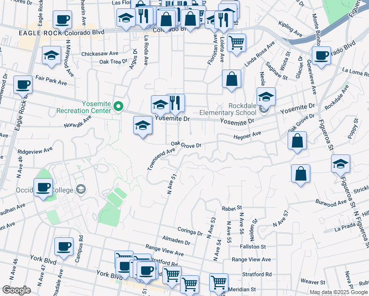 map of restaurants, bars, coffee shops, grocery stores, and more near 1588 Silver Oak Terrace in Los Angeles