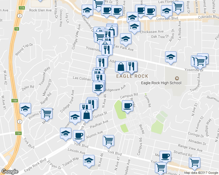 map of restaurants, bars, coffee shops, grocery stores, and more near 2215 Ridgeview Ave in Los Angeles