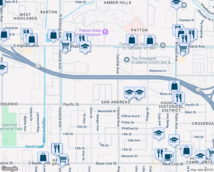 map of restaurants, bars, coffee shops, grocery stores, and more near 1895 Colwyn Avenue in Highland