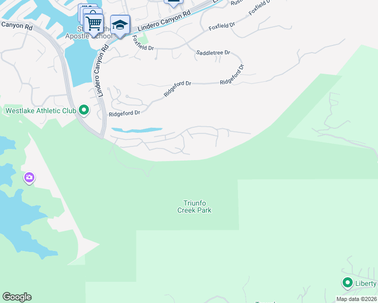map of restaurants, bars, coffee shops, grocery stores, and more near 182 Little John Ln in Westlake Village