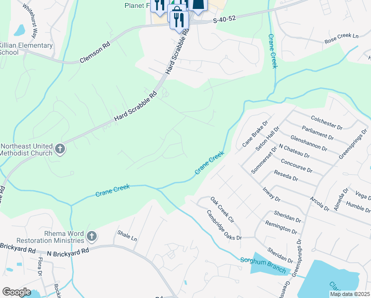 map of restaurants, bars, coffee shops, grocery stores, and more near 355 Spring Meadow Road in Columbia
