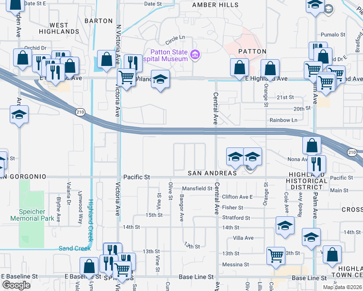 map of restaurants, bars, coffee shops, grocery stores, and more near 1894 Bangor Avenue North in Highland