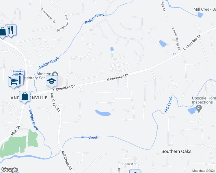map of restaurants, bars, coffee shops, grocery stores, and more near 703 Navaho Court in Woodstock