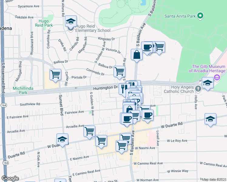 map of restaurants, bars, coffee shops, grocery stores, and more near 772 West Huntington Drive in Arcadia