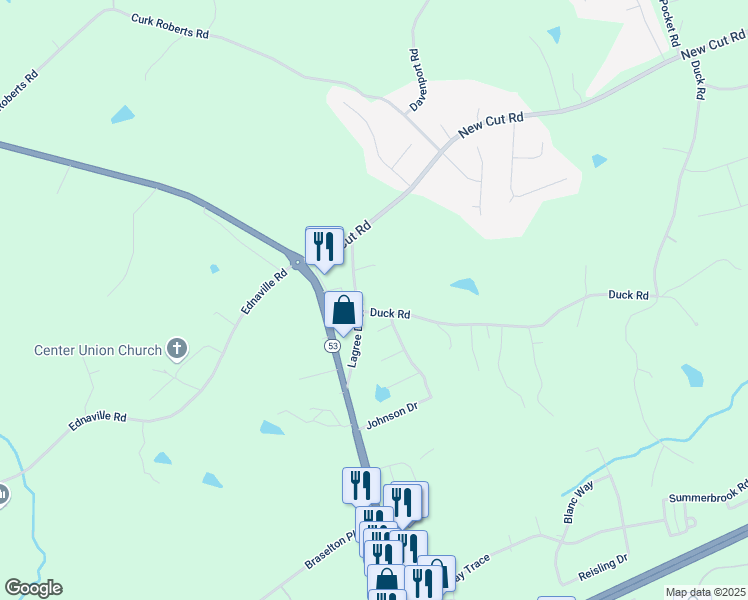 map of restaurants, bars, coffee shops, grocery stores, and more near 21 Nick Duck Road in Braselton