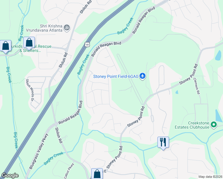 map of restaurants, bars, coffee shops, grocery stores, and more near 2510 Monet Drive in Cumming