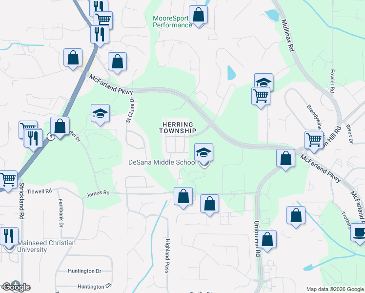 map of restaurants, bars, coffee shops, grocery stores, and more near 1670 Township Circle in Alpharetta