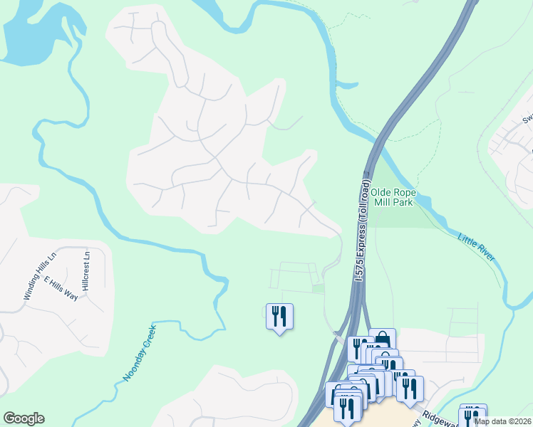 map of restaurants, bars, coffee shops, grocery stores, and more near 310 Gainesway Trail in Woodstock