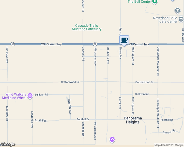 map of restaurants, bars, coffee shops, grocery stores, and more near 6735 Mount Lassen Avenue in Joshua Tree