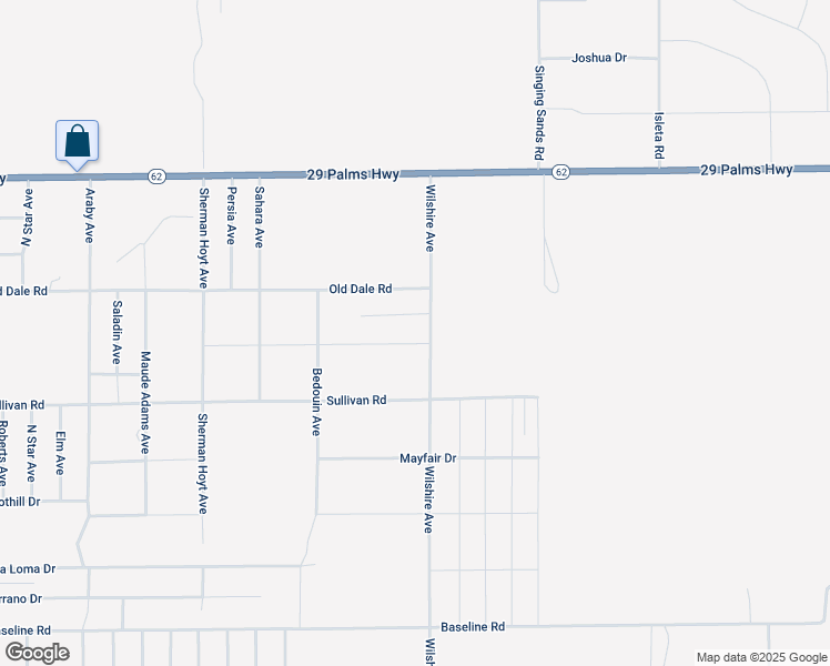 map of restaurants, bars, coffee shops, grocery stores, and more near 75270 Cottonwood Drive in Twentynine Palms