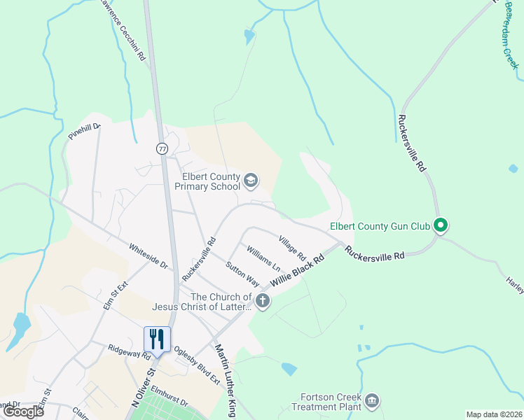 map of restaurants, bars, coffee shops, grocery stores, and more near 1093 Ruckersville Road in Elberton