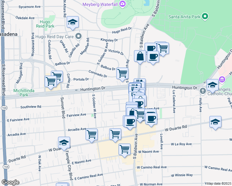 map of restaurants, bars, coffee shops, grocery stores, and more near 772 West Huntington Drive in Arcadia