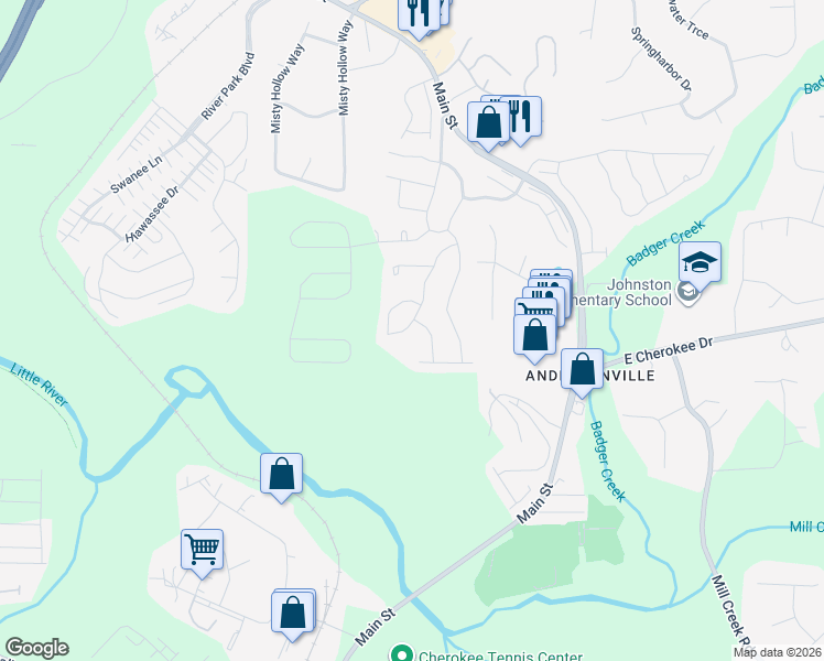 map of restaurants, bars, coffee shops, grocery stores, and more near 239 Amylou Circle in Woodstock