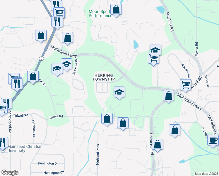 map of restaurants, bars, coffee shops, grocery stores, and more near 1670 Township Circle in Alpharetta