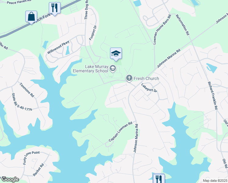 map of restaurants, bars, coffee shops, grocery stores, and more near Cordage Drive in Chapin