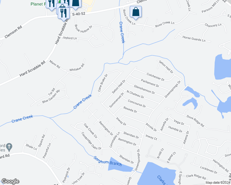 map of restaurants, bars, coffee shops, grocery stores, and more near 228 Seton Hall Drive in Columbia