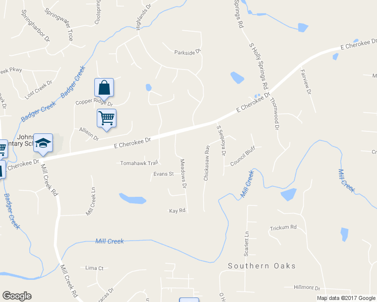 map of restaurants, bars, coffee shops, grocery stores, and more near 2009 Meadows Drive in Woodstock
