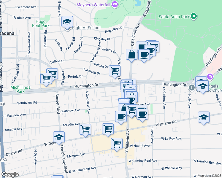 map of restaurants, bars, coffee shops, grocery stores, and more near 772 West Huntington Drive in Arcadia
