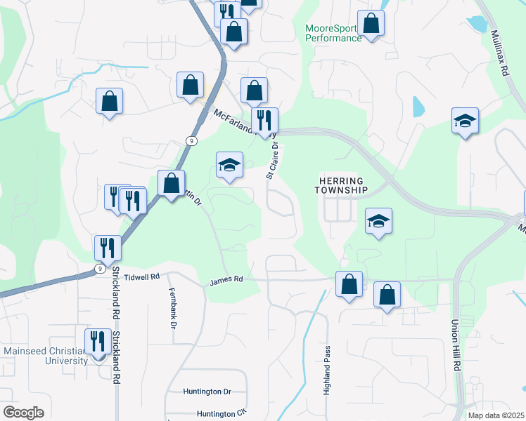 map of restaurants, bars, coffee shops, grocery stores, and more near 374 Saint Claire Drive in Alpharetta
