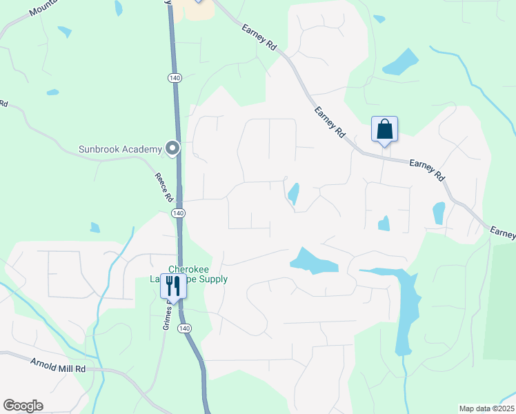 map of restaurants, bars, coffee shops, grocery stores, and more near 306 Jason Court in Woodstock