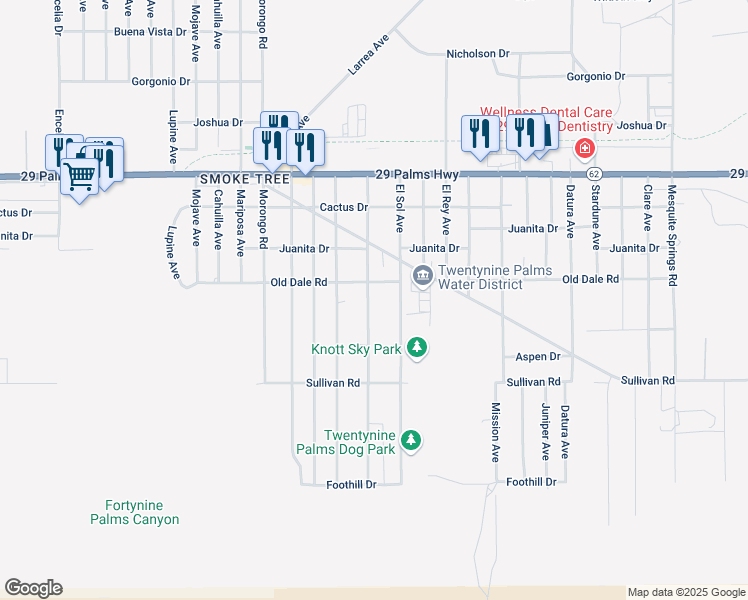 map of restaurants, bars, coffee shops, grocery stores, and more near 6735 Alpine Avenue in Twentynine Palms