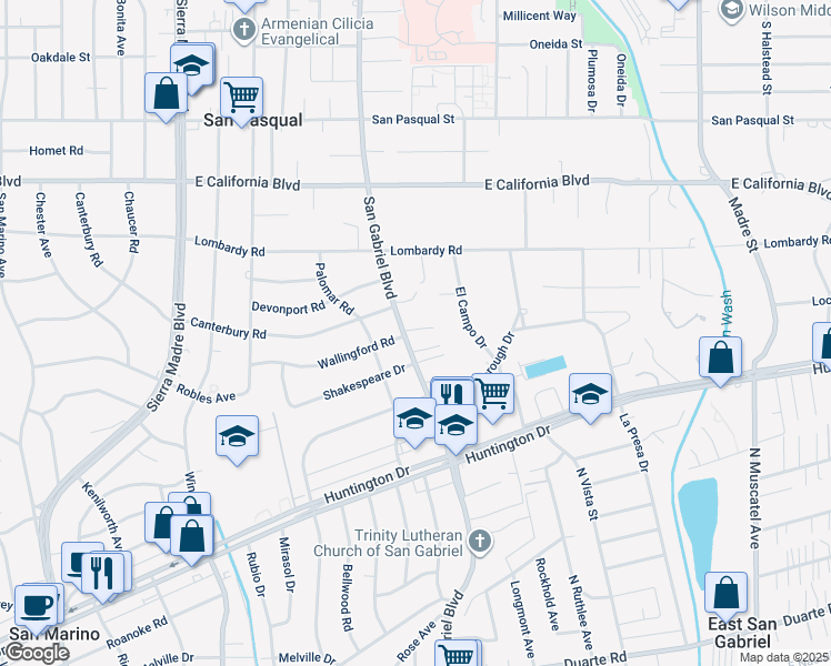 map of restaurants, bars, coffee shops, grocery stores, and more near 3004 Wallingford Road in Pasadena