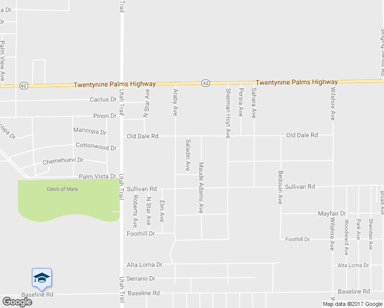 map of restaurants, bars, coffee shops, grocery stores, and more near 6769 Saladin Avenue in Twentynine Palms