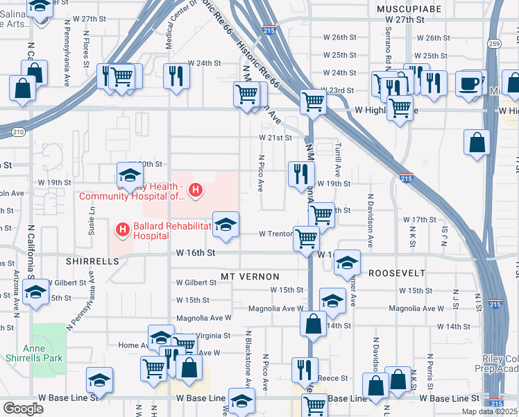 map of restaurants, bars, coffee shops, grocery stores, and more near 1708 North Pico Avenue in San Bernardino