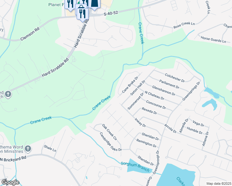 map of restaurants, bars, coffee shops, grocery stores, and more near 388 Cane Brake Drive in Columbia