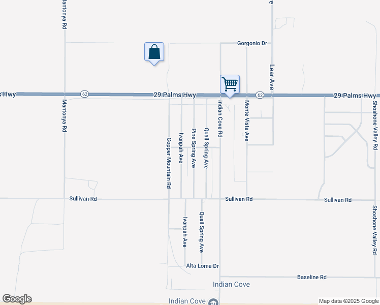 map of restaurants, bars, coffee shops, grocery stores, and more near 6722 Pine Spring Avenue in Twentynine Palms