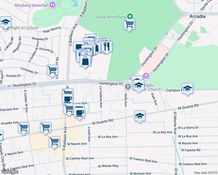 map of restaurants, bars, coffee shops, grocery stores, and more near 452 West Huntington Drive in Arcadia