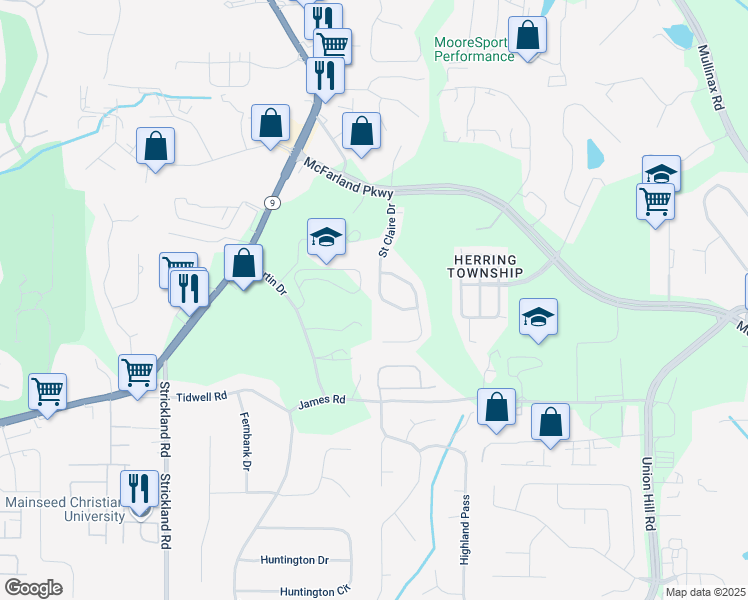 map of restaurants, bars, coffee shops, grocery stores, and more near 374 Saint Claire Drive in Alpharetta