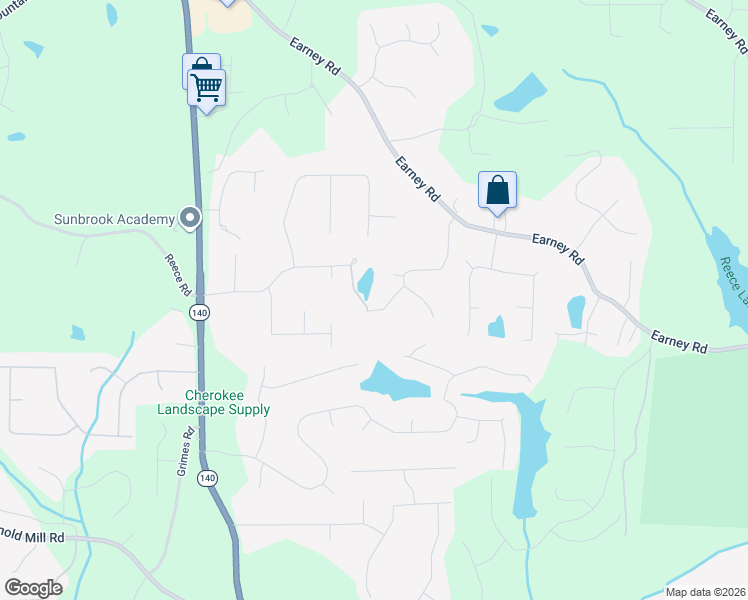 map of restaurants, bars, coffee shops, grocery stores, and more near 106 Falling Water in Woodstock
