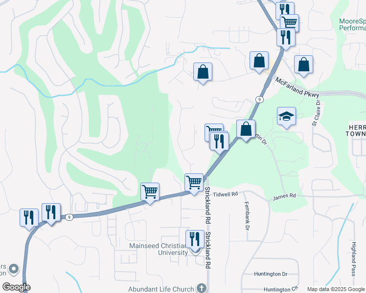 map of restaurants, bars, coffee shops, grocery stores, and more near 6605 Tulip Garden Way in Alpharetta