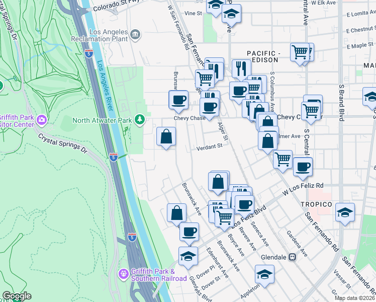 map of restaurants, bars, coffee shops, grocery stores, and more near in Los Angeles