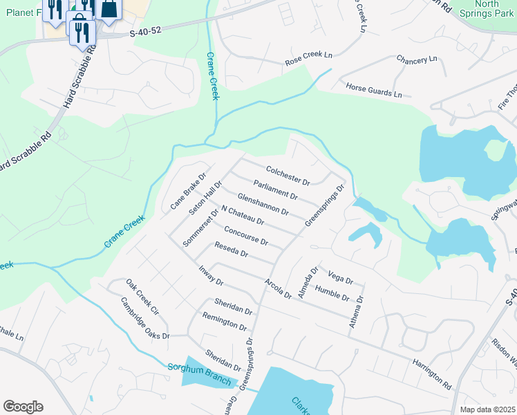 map of restaurants, bars, coffee shops, grocery stores, and more near 136 Glenshannon Drive in Columbia