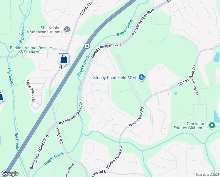 map of restaurants, bars, coffee shops, grocery stores, and more near 2520 Monet Drive in Cumming