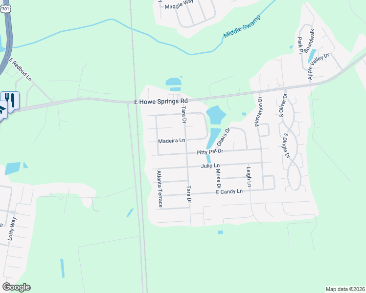 map of restaurants, bars, coffee shops, grocery stores, and more near 3305 Tara Drive in Florence