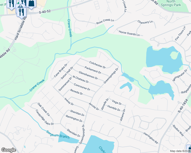 map of restaurants, bars, coffee shops, grocery stores, and more near 153 Glenshannon Drive in Columbia