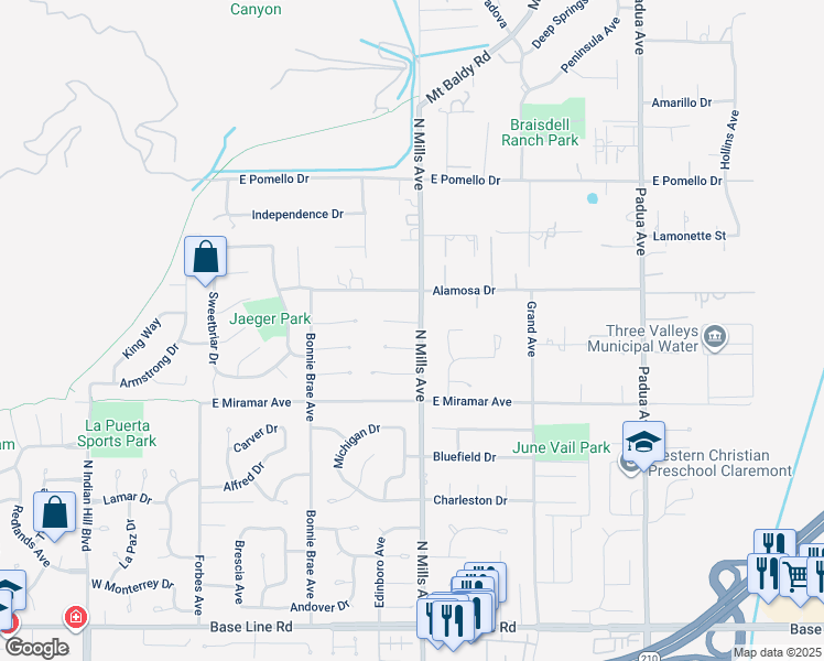 map of restaurants, bars, coffee shops, grocery stores, and more near 426 East Holyoke Place in Claremont