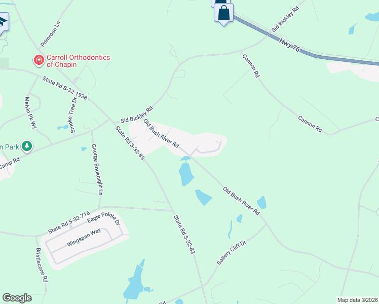 map of restaurants, bars, coffee shops, grocery stores, and more near 105 Bickley Manor Court in Chapin