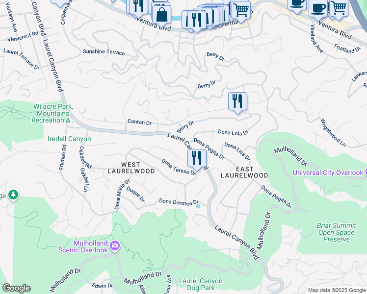 map of restaurants, bars, coffee shops, grocery stores, and more near 3167 Laurel Canyon Boulevard in Los Angeles