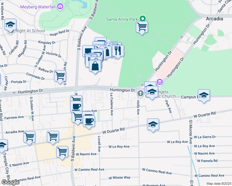 map of restaurants, bars, coffee shops, grocery stores, and more near 452 West Huntington Drive in Arcadia